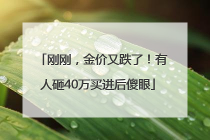 刚刚，金价又跌了！有人砸40万买进后傻眼