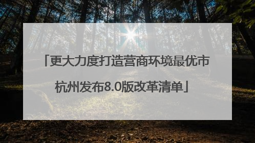 更大力度打造营商环境最优市 杭州发布8.0版改革清单