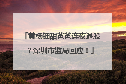 黄杨钿甜爸爸连夜退股？深圳市监局回应！