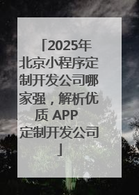 2025年北京小程序定制开发公司哪家强，解析优质 APP 定制开发公司